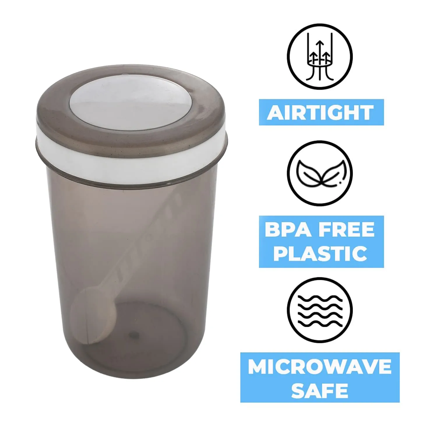 Heart Home Containers Set for Kitchen|BPA-Free Plastic 500 ML Storage Containers Set with Spoon for Kitchen Set of 3 (Gray)