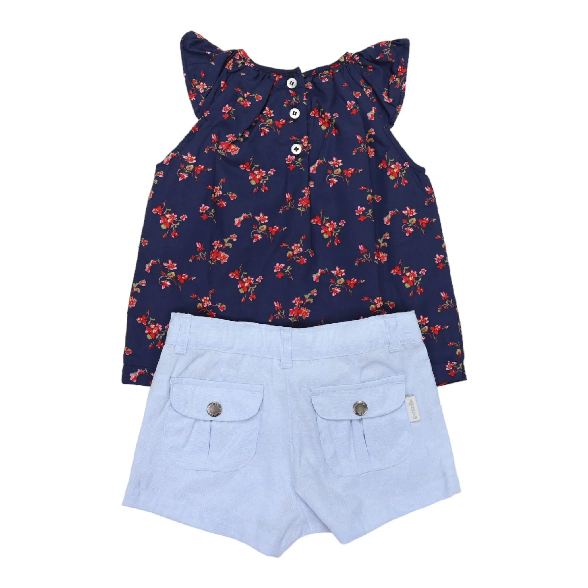 Navy Floral Blouse and Light Short Set