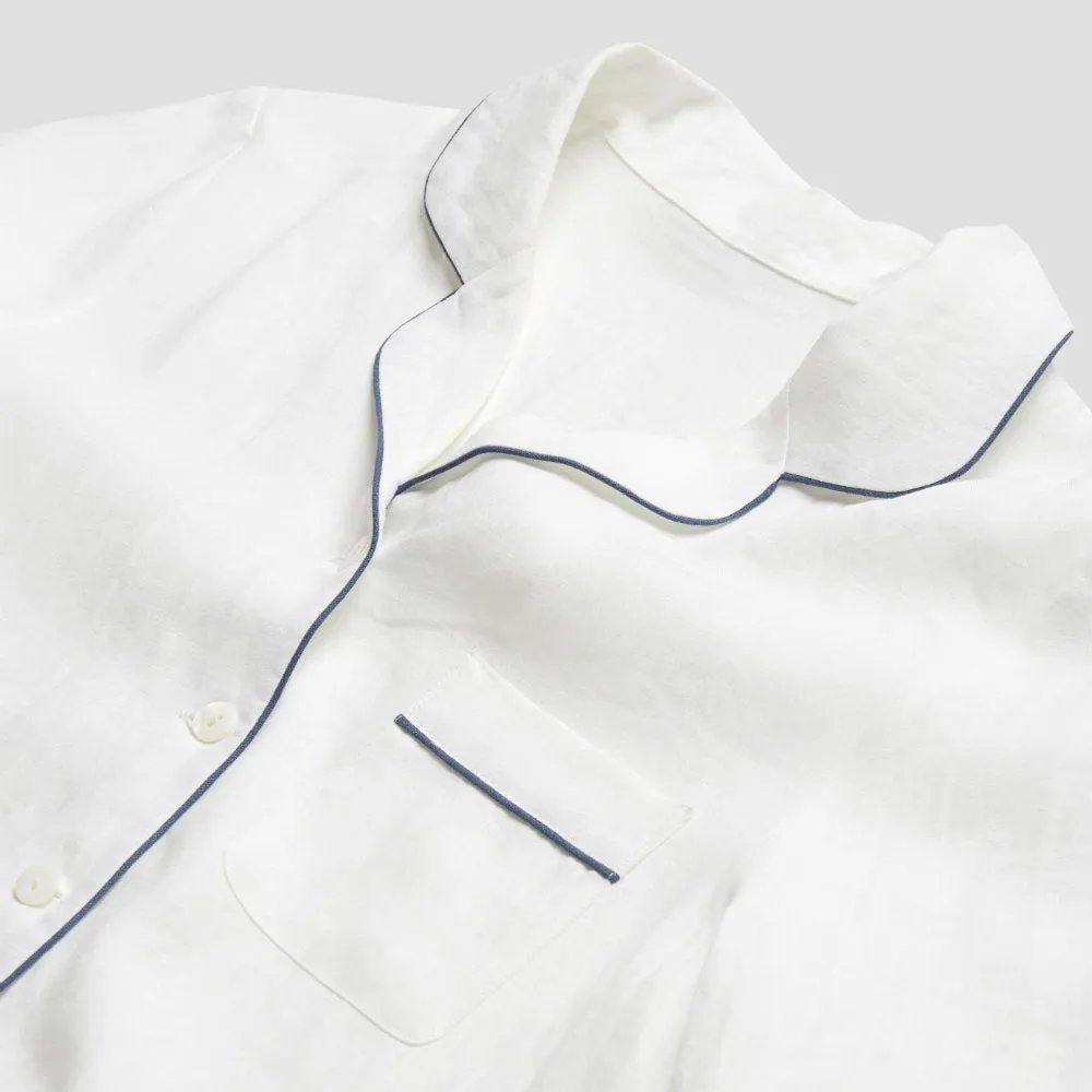 White Linen Pajama Shorts Set